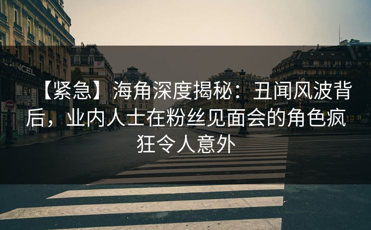 【紧急】海角深度揭秘：丑闻风波背后，业内人士在粉丝见面会的角色疯狂令人意外