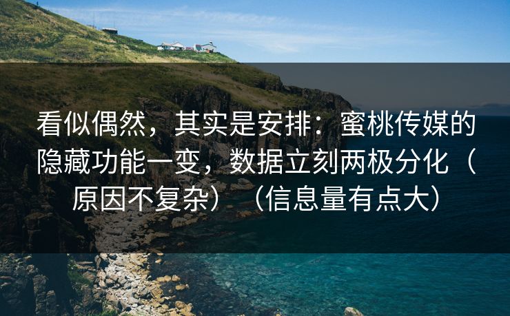 看似偶然，其实是安排：蜜桃传媒的隐藏功能一变，数据立刻两极分化（原因不复杂）（信息量有点大）